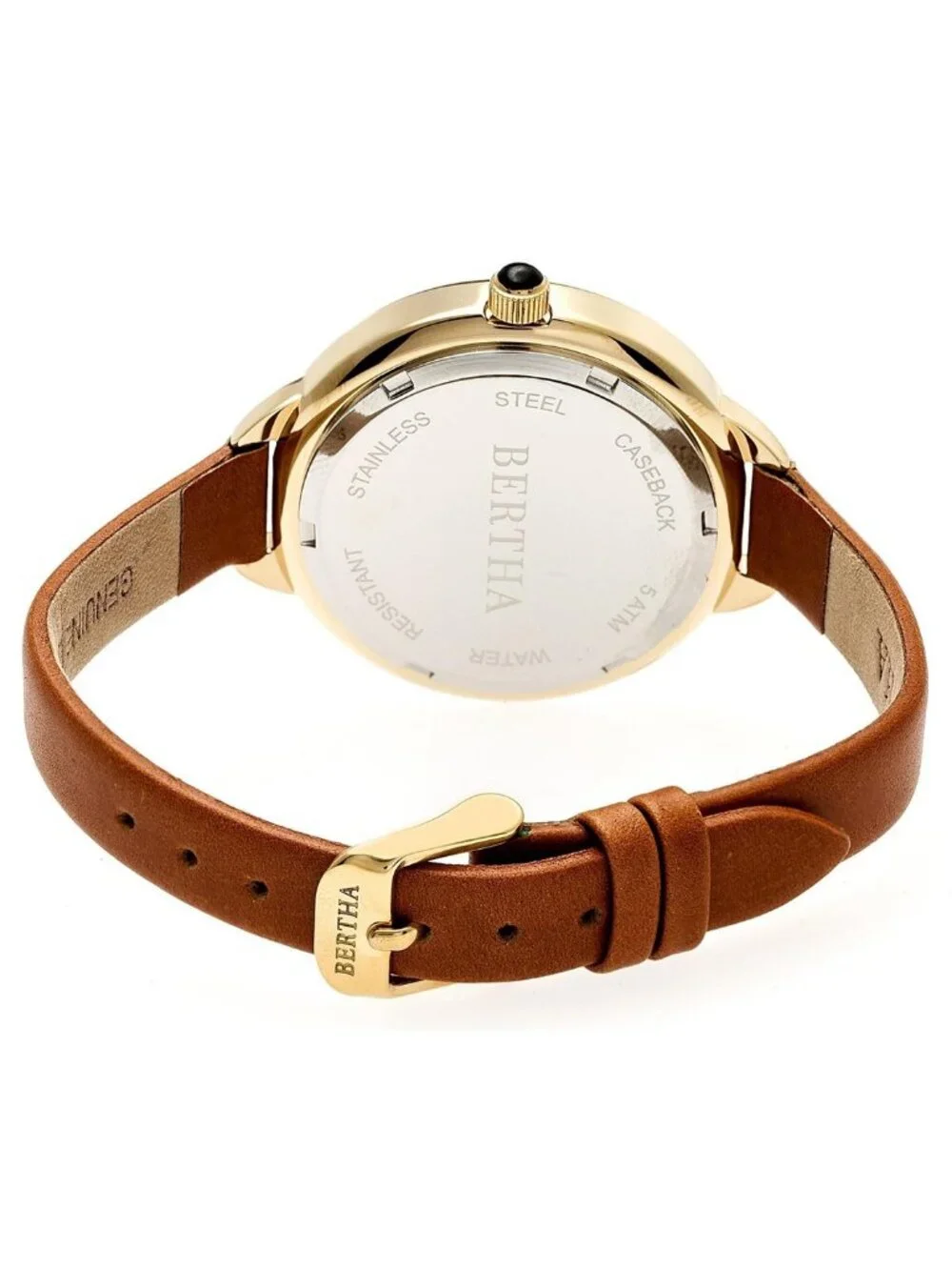 NWT Bertha Madison Gold Dial Camel Leather Ladies Watch